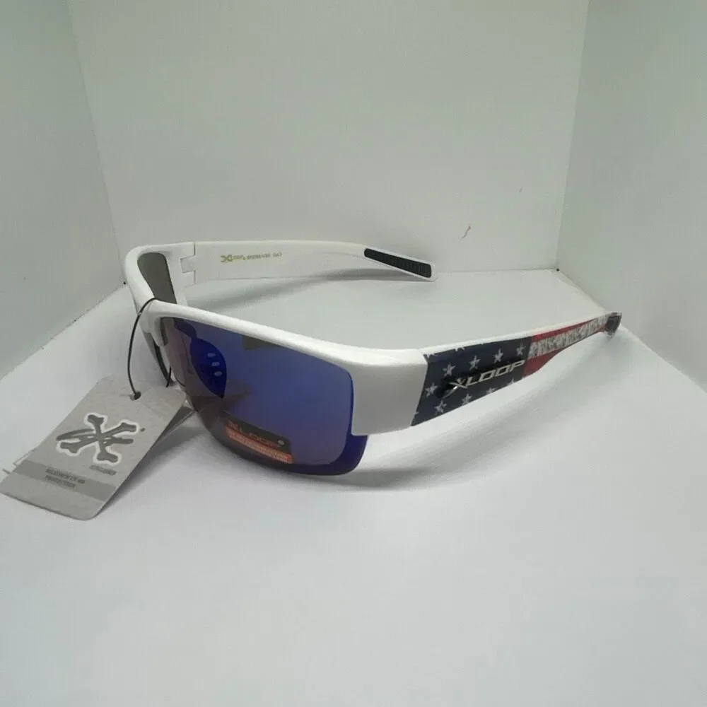 X-Loop Mirrored Patriotic Sport Sunglasses UV400 Protection Wrap Style